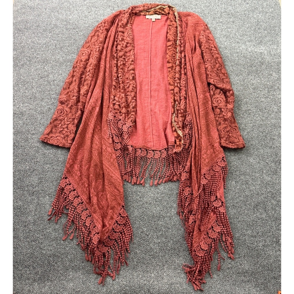 Pretty Angel Lace Fringe Cardigan Womens L/XL Rust Orange Boho Western Romantic - Picture 12 of 16
